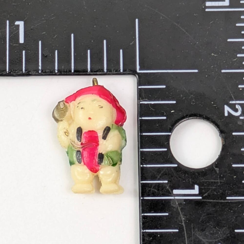 Vintage Japanese Ebisu God of Fortune Celluloid Charm Red Hat Fish Figure